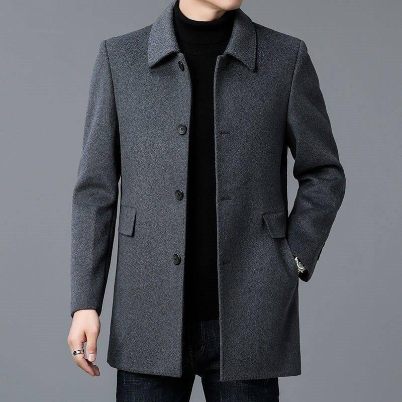 Men's Korean Style Double-Sided Wool Trench Coat - Gray Winter Lapel Jacket
