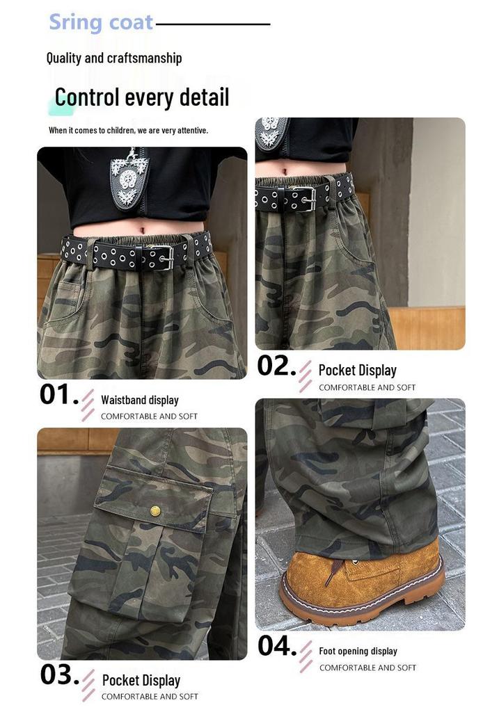 Autumn 2026 Girls' Camouflage Wide-Leg Overalls with Large Pockets