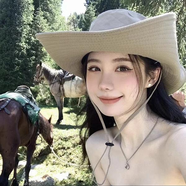 WTEMPO Solid Color Windbreak Rope Sun Hats Couple Spring Summer Hiking Breathable Hats Outdoor Fishing Travel Cowboy Bucket Sun Hats