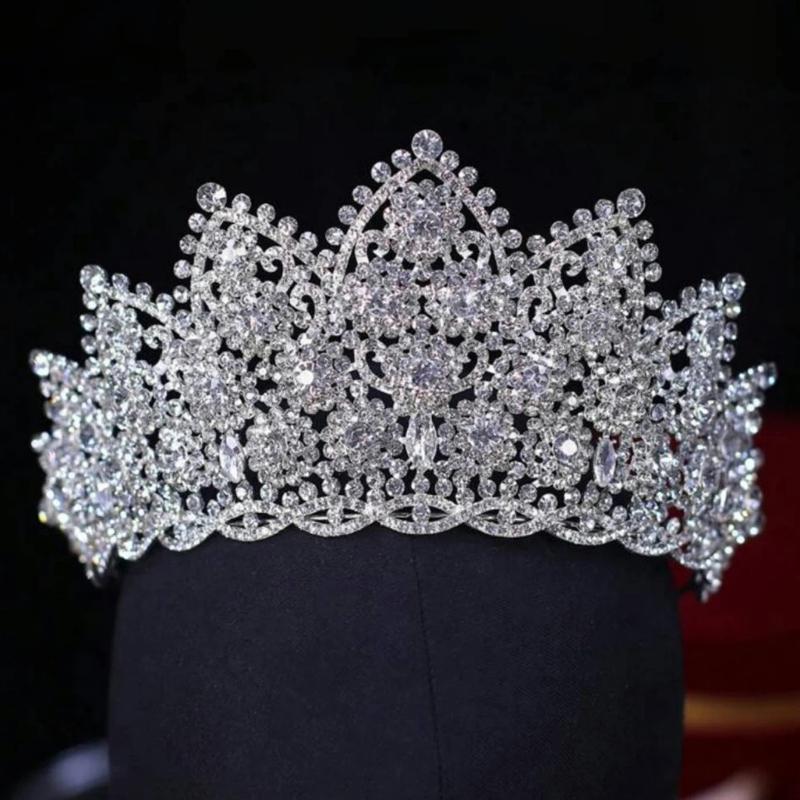 Bridal Luxury Wedding Tiara Cubic Zirconia Tall Crown Crystal Tiara Women s Princess Prom Pageant Silver Color Bridal Tiara серебряный
