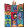 Colorful Cartoon Cats Pattern Flannel Blanket for Bedroom, Living Room, Sofa, and Nap