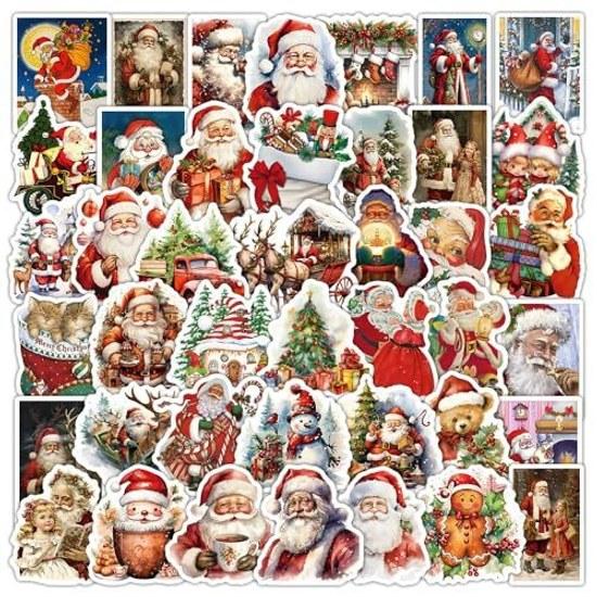 Christmas Seal 53-piece Set Sticker Glitter Decoration Cute Cartoon Cat Tree Snowman Elk Waterproof Santa Claus DIY Car Water Bottle Travel Case Bike