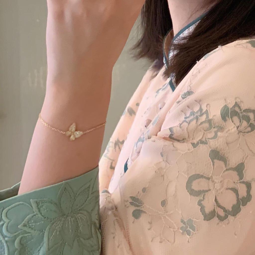 Elegant 14K Gold Plated S925 Sterling Silver Butterfly Bracelet with Shiny Zircon