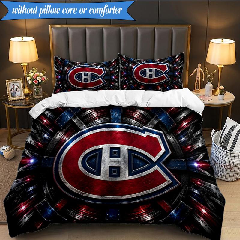 3PCS Canadiens Bedding Set Duvet Cover Closure Includes 1 Duvet Cover & 2 Pillowcases for All Seasons Bedroom Decor Christmas Fan gifts