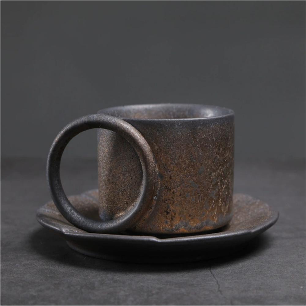 1X Japanese Style Creative Retro Ceramic Coffee Cup Mugs Saucer Set Tea Coarse Coffee Milk Cups Mug