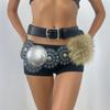 New European and American Style Fur Patchwork Wide Belt, Fashionable and Individual Waist Belt Accessory, Women's Round Piece Fur Street Autumn