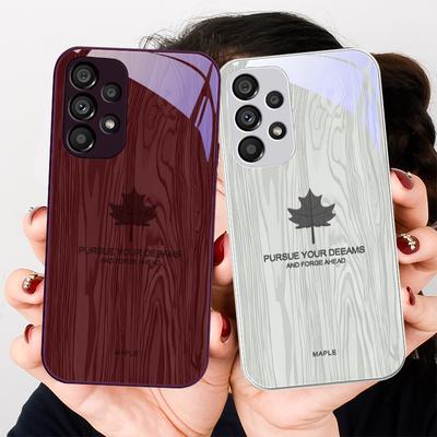 Ahornblatt Holzmaserung Für Samsung Galaxy S24 Plus S20 21 FE S23 Ultra S8 9 A70 72 73 50 51 52 53 Gehärtetes Glas Handyhülle