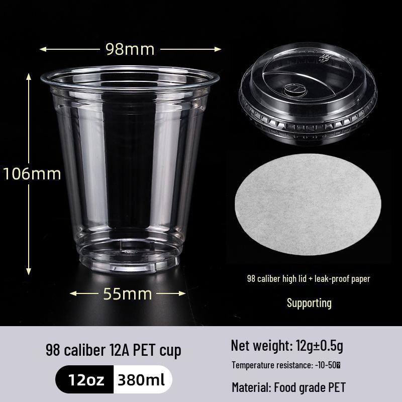 Disposable PET Plastic Cup with Lid - 98mm Caliber for Milk Tea, Coffee, Lemon Tea, or Iced Drinks