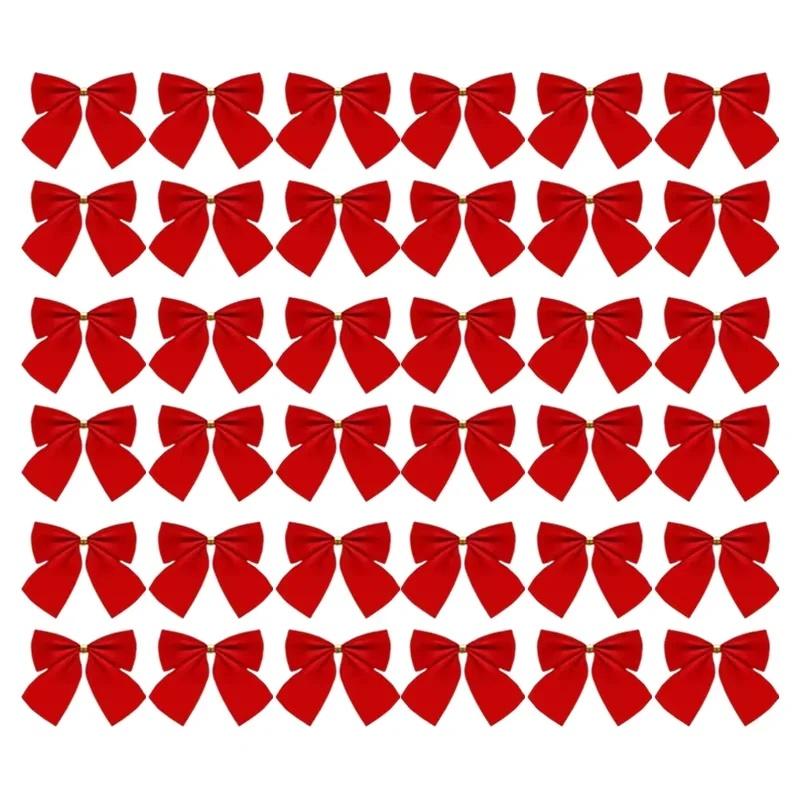 12-36PC Christmas Bow Ornaments 5.5cm Xmas Tree Bpw Hanging Pendants Gold Red Bowknot New Year Xmas Wedding Packaging Gift Decor