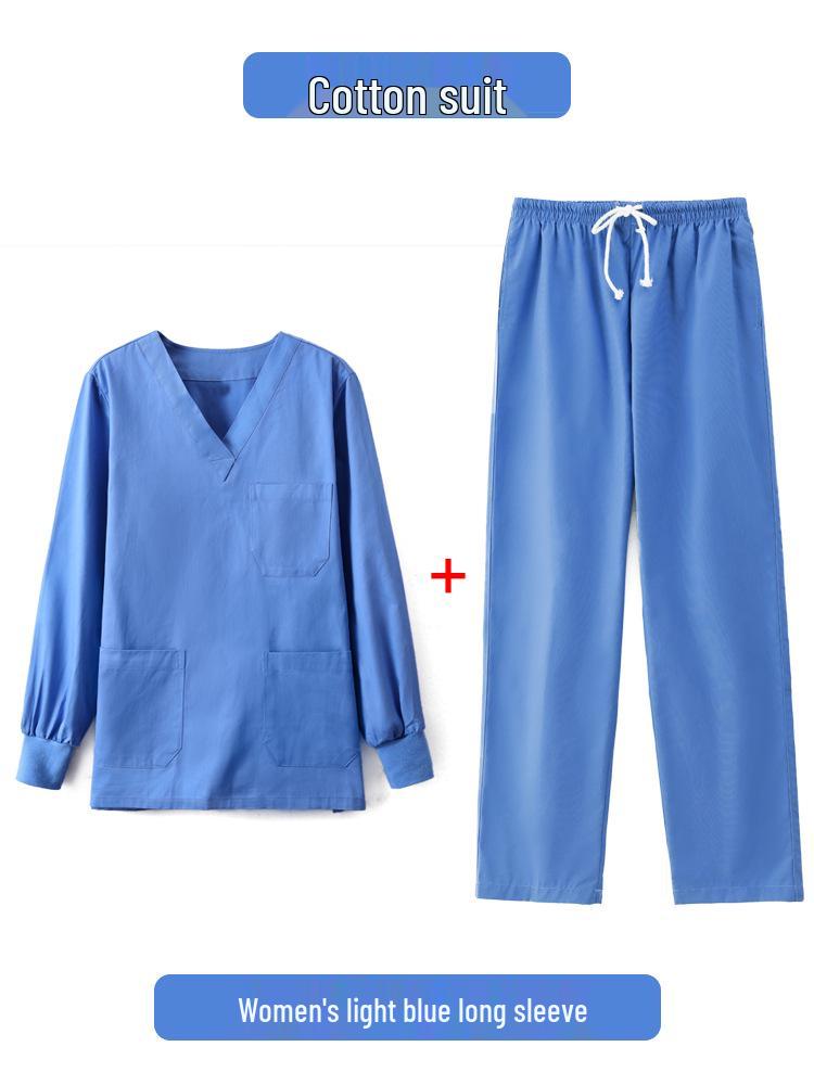 Unisex Short-Sleeve Surgical Gown and Long-Sleeve Workwear Scrub Set - Polyester/Cotton Blend