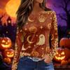 Women's Fashion Long Sleeve Neck Top with Slit Hem Halloween Print for Fall Party Occasion Wear