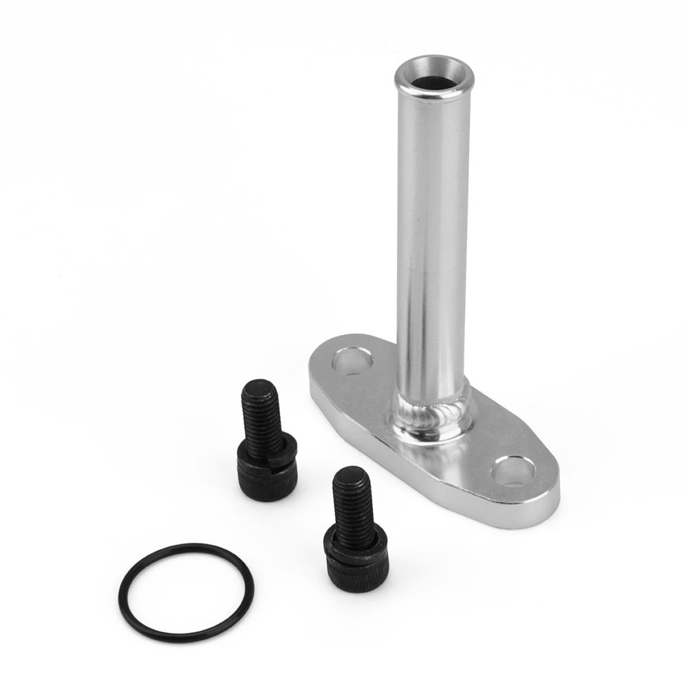 Extended Aluminum 1.8 Turbo Oil Drain Return Flange Kit With 5/8" Hose Barb m8 Holes Bolt Spacing 51mm oil return degree