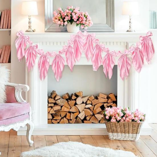 1 Set Garland Banner Bowknot Design Decorative Garland Banner Indoor Outdoor Party Home Holiday Festival Decoration