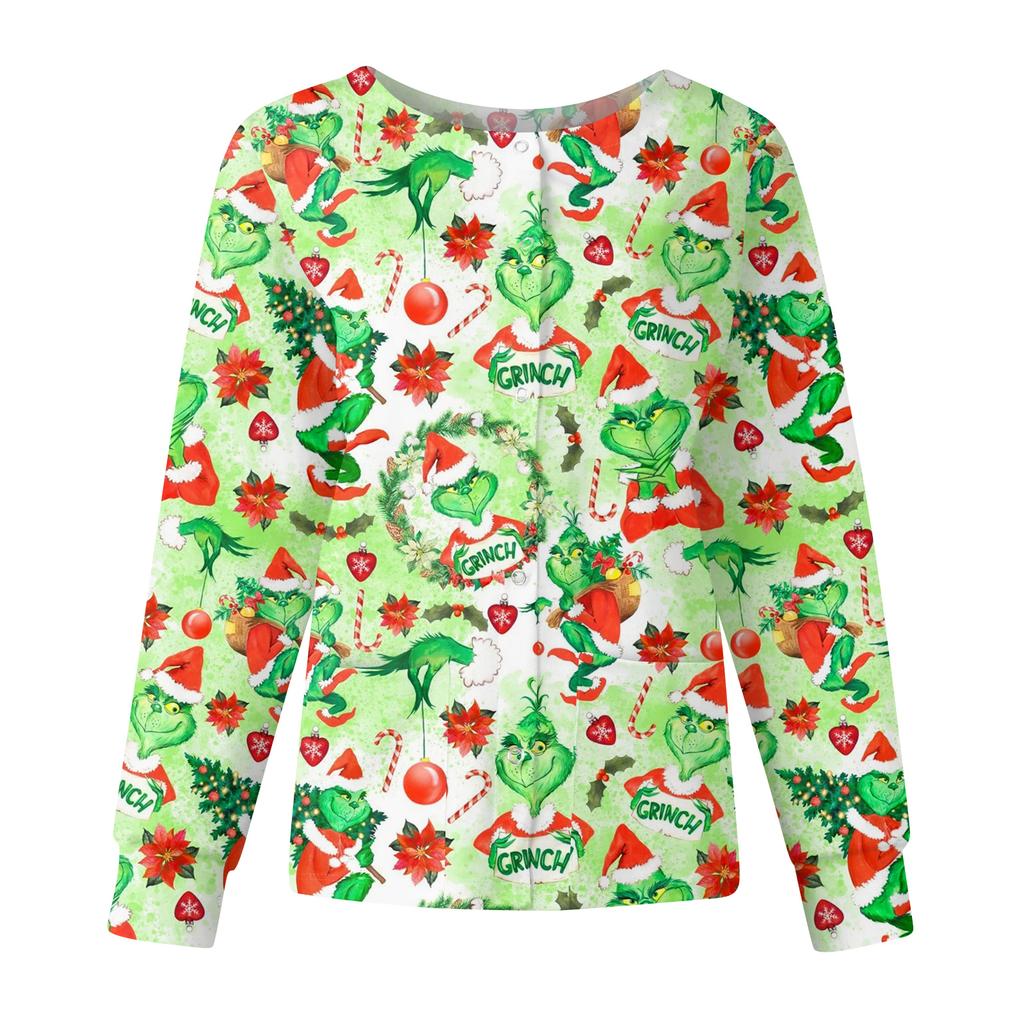 Женская повседневная модная куртка с длинным рукавом, воротником-стойкой, на одной пуговице, с рождественским принтом, рабочая куртка, топы