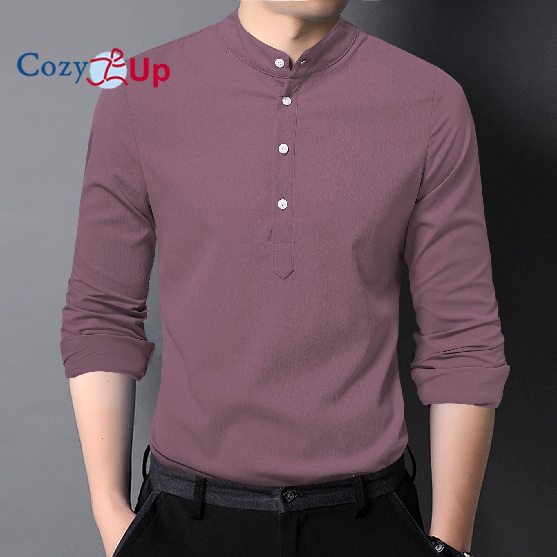 

Уютная новая стильная весенне-летняя рубашка с воротником-стойкой и длинными рукавами, мужская повседневная однотонная хлопковая льняная рубашка XXXXXL фиолетовый