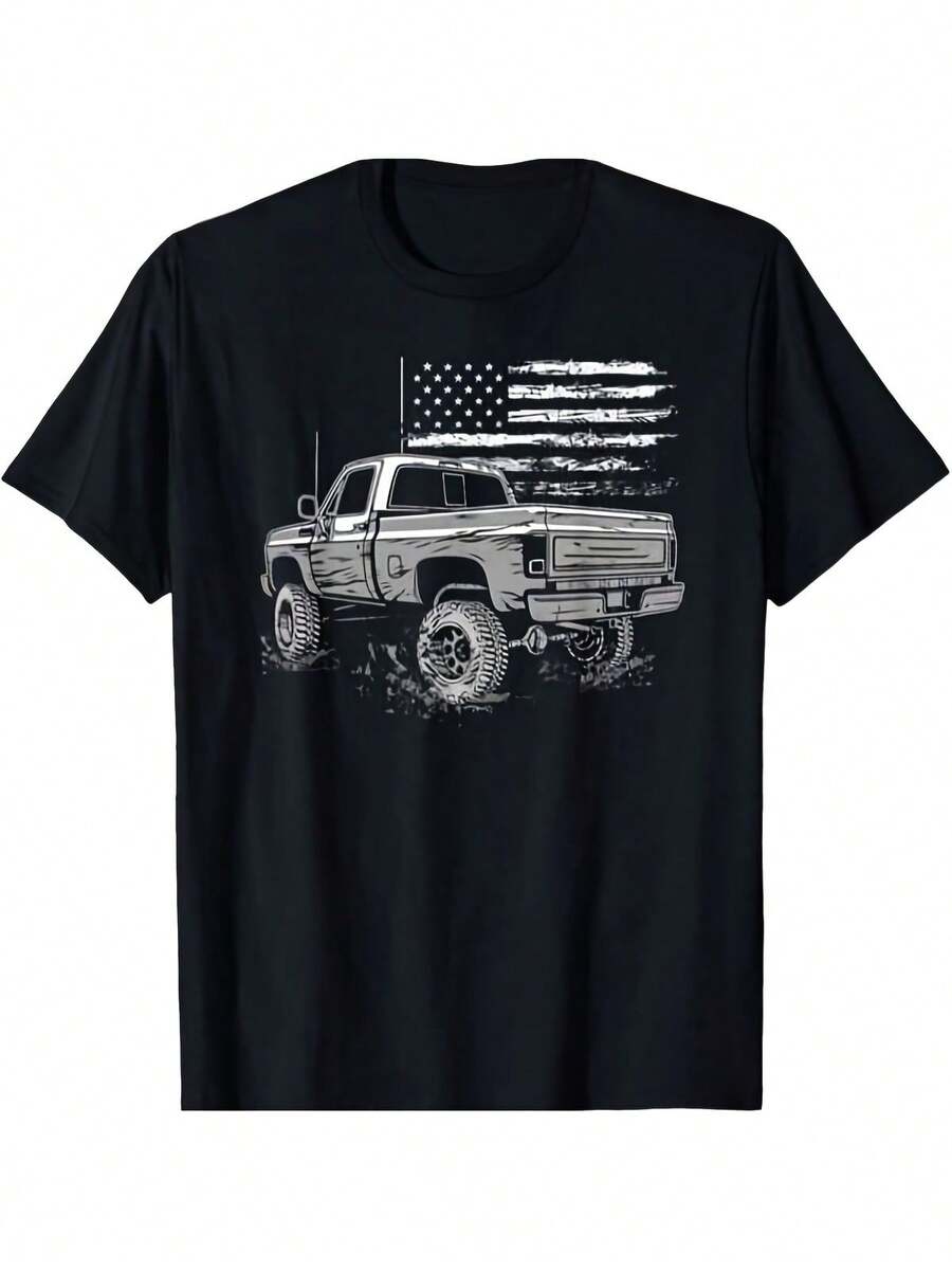 Men s Vintage Pickup Truck & American Flag T-Shirt - Heavy-Duty 25003500 Serie S разноцветный