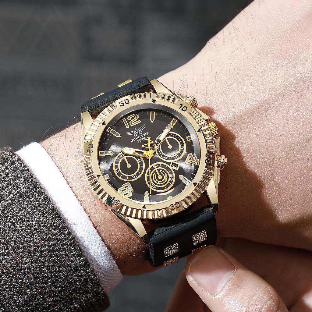 Business Watch Men'S Large Dial Non-Mechanical Strap Calendar Quartz Watch Silicone Watch