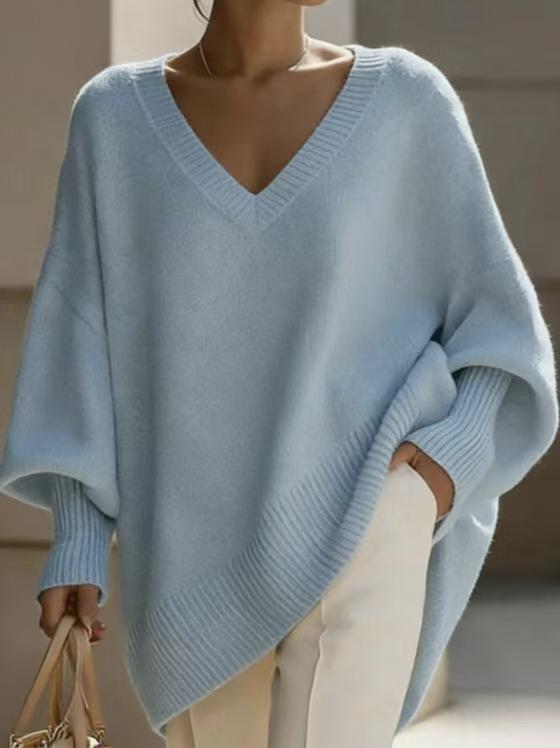 Women's Mid-Length V-Neck Long Sleeve Solid Color Knit Sweater, 2026 Collection