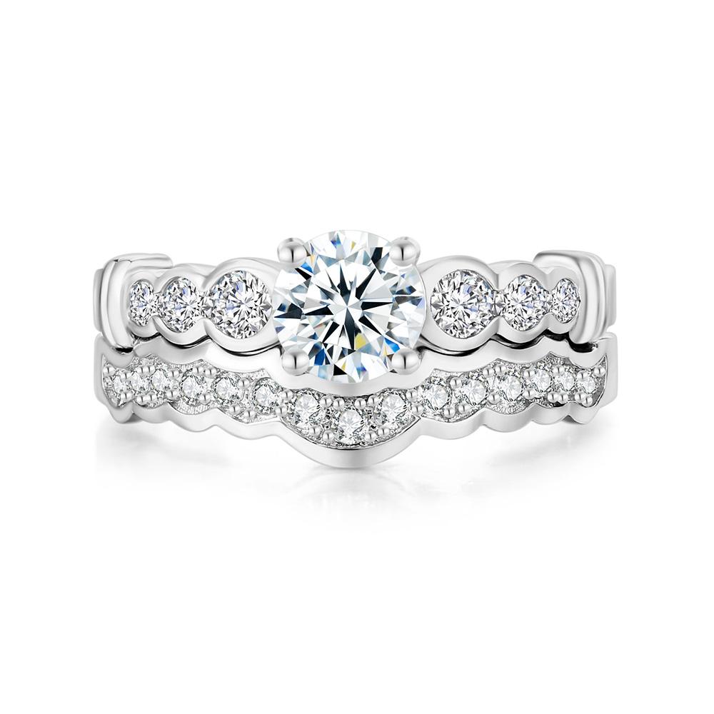 

Set of Rings for Women Luxury Prong Setting Round Cubic Zirconia Gold Color Sparkling 2pcs Ring Sets Female Jewelry Gifts R782 5