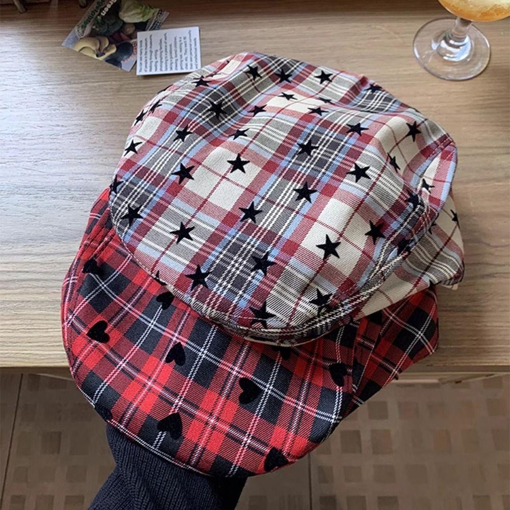 Y2k Plaid Women's Beret Vintage Painter Cap Trend Newsboy Cap  Streetwear
