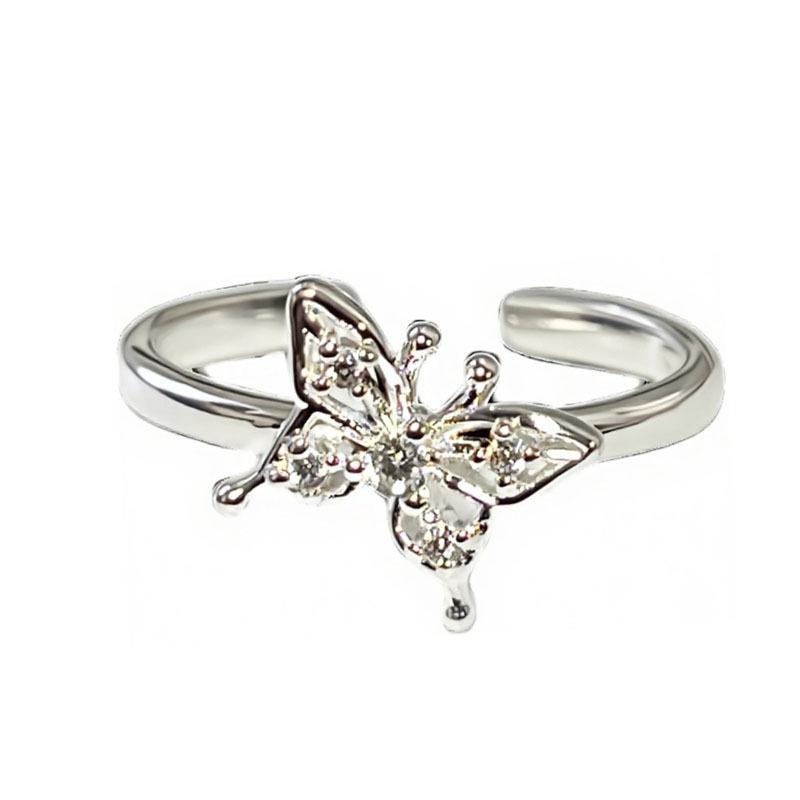 Silver Butterfly Personality Stacked Open Ring Female Ins Cold Wind Minimalist Light Luxury Temperament Cross Versatile Ring