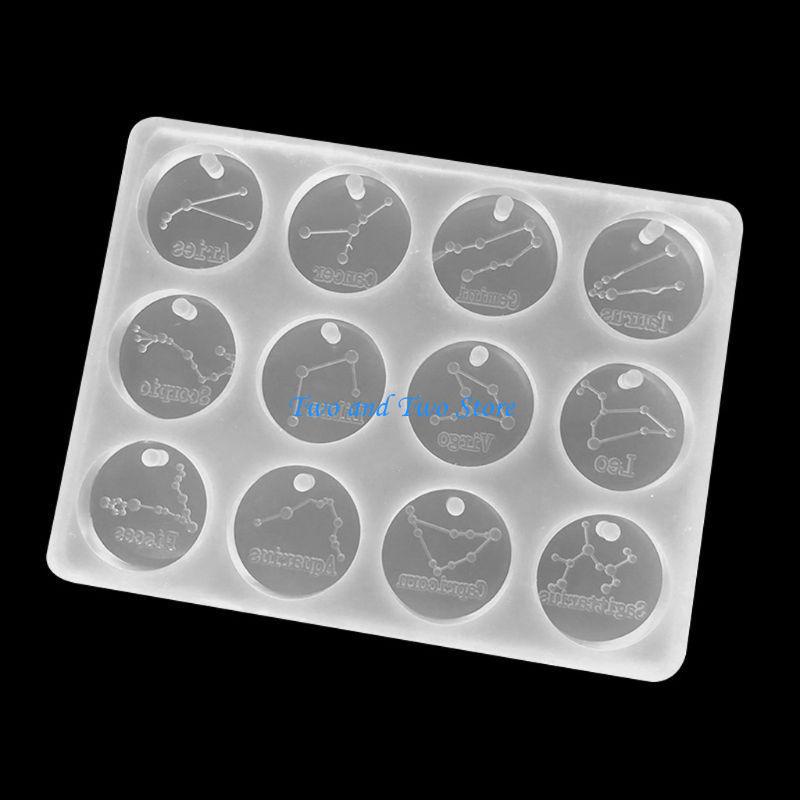 HX6F 12 Constellations Discs Pendant Epoxy Resin Silicone Mold Jewelry Making Tools белый