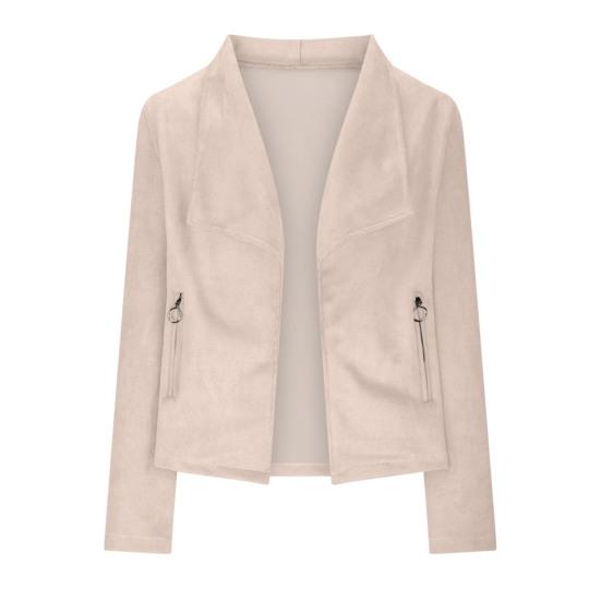 Women Jacket Solid Color Loose Zipper Pockets Faux Suede Loose Lapel Vintage Open Stitch Long Sleeve Smooth Windproof Lady Coat