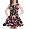 Women Summer Dress Sleeveless Colorful Flower Print Round Neck A-line Big Hem Dress-up Chiffon Tight Waist Beach Dress Women Clothing