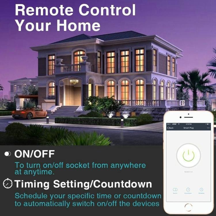 JH-G09U 15A 2.4GHz WiFi Control Hubless Smart Home Power Socket Works with Alexa & Google Home, AC 100-240V, US Plug (White)