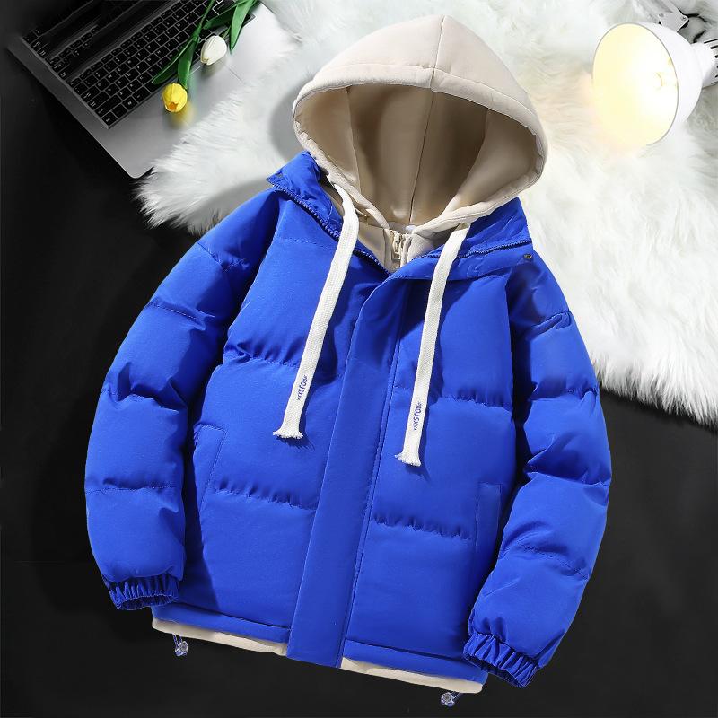 Fashion brand fake two-piece cotton coat for men and women, autumn and winter trendy loose casual thickened warm cotton coat hooded jacket