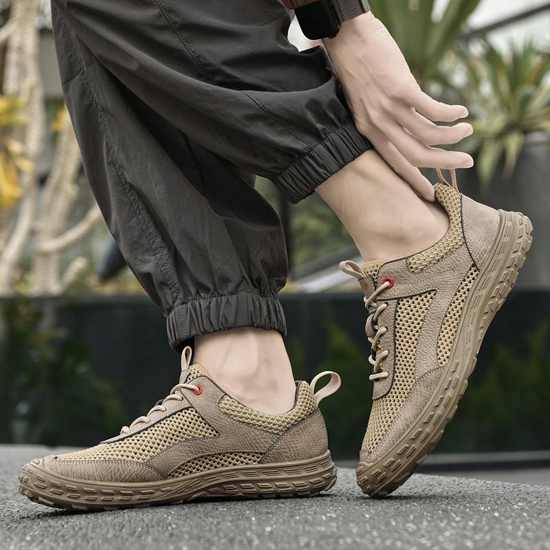 Fashion Outdoor Mesh Breathable Casual Sports Running Shoes Male Comfortable Driving Shoes 2025 New Walking Flats Lace-Up Male Sneakers