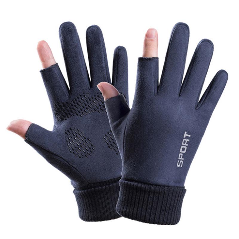 Winter Fleece-Lined Fingerless Suede Cycling Gloves - Men's & Women's Touchscreen Warm Sports Gloves