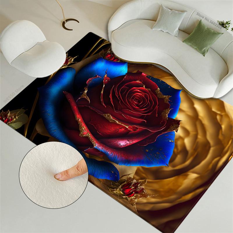 Tappeto floreale multicolore retrò in oro, decorazione per la stanza, tappeto da letto per donne, ragazze, tappetini in velluto morbido per la cucina, grandi dimensioni