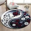 1pc Yin Yang Floral Tai Chi Rug - Machine Washable, Black and White with Red Roses, Round Mat for Living Room or Bedroom