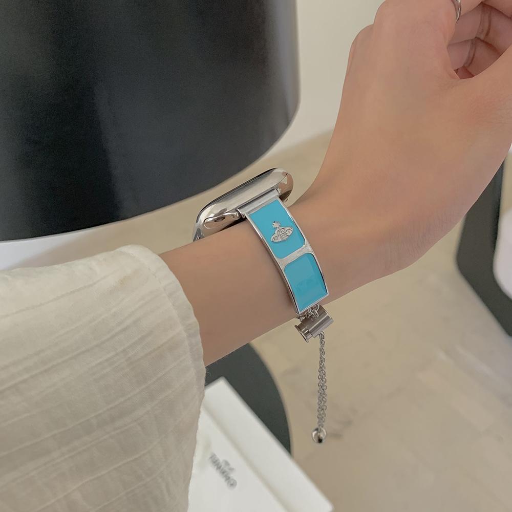 Watch Band For Apple Watch Series 10 Ultra 9 8 7 SE 6 5 4 3 2 1 46mm 49mm 45mm 44mm 42mm Enamel Saturn Bracelet Metal Strap