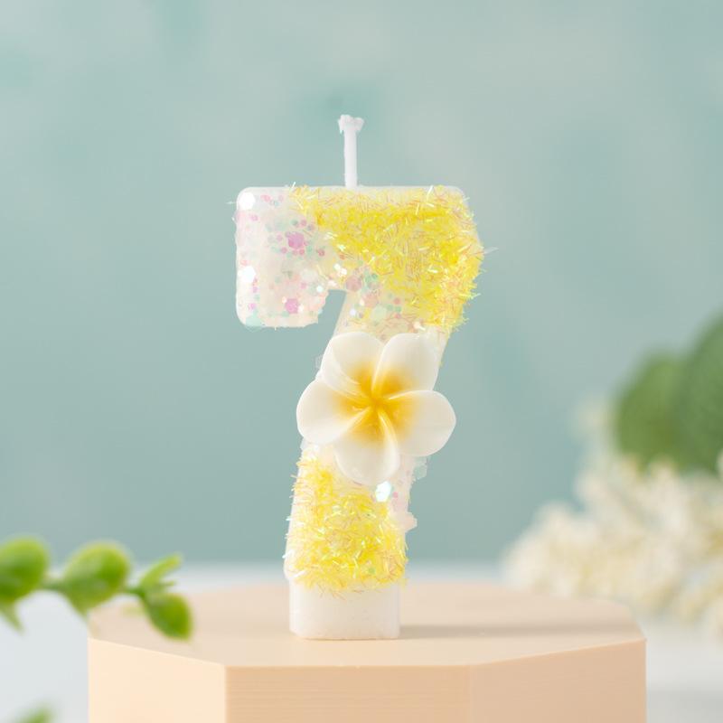 Creative Small Yellow Flower Numbers Birthday Candle Cake Party Decoration First Birthday Celebration