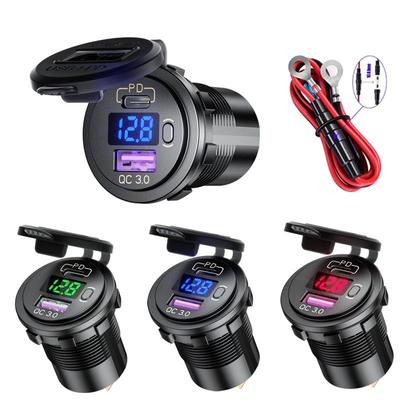PD Typ C QC 3.0 USB Auto Schnellladegerät Steckdose mit EIN/Aus-Schalter und LED-Voltmeter für Motorrad Marine RV ATV