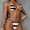 Damski Kostium Kąpielowy Seksowny Czarno-Biały Wzór Młotek Szyja Bok Fala Dwuczęściowy Kostium Kąpielowy Zestaw Bikini Odzież Plażowa Stroje Kąpielowe