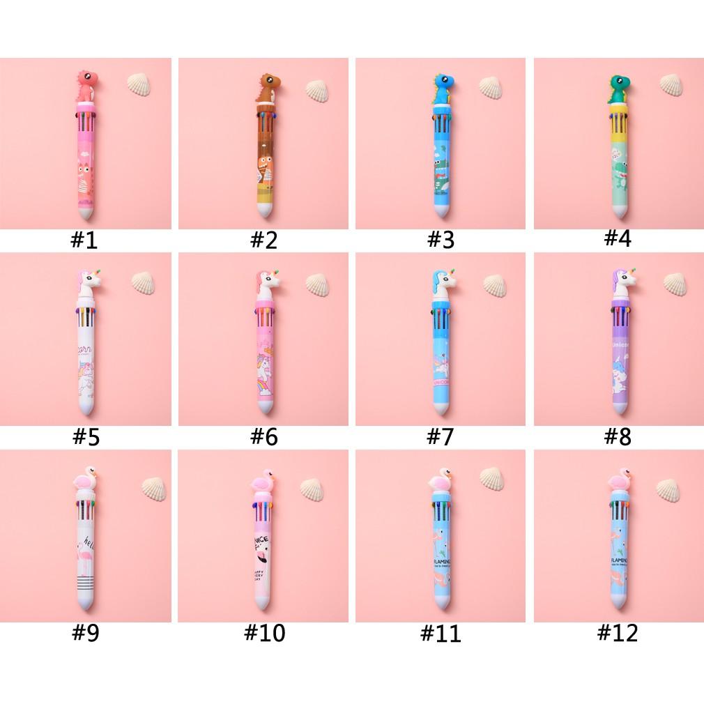 10 Colors Ballpoint Pen Cute Cartoon Dinosaur Color Retractable Pen Multicolor in 1