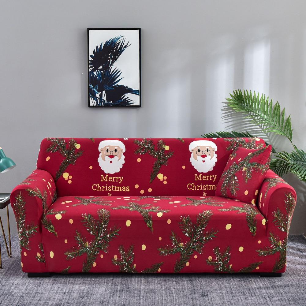 

Elastic Santa Claus Printed Sofa Cover Full Protection Slip Resistant Pet Proof Durable Stretchable Sofa Protector Single S 90-140CM