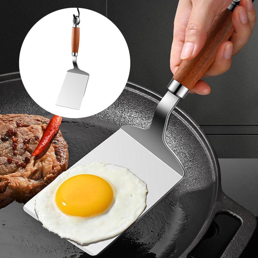 Stainless Steel Pancake Turner Wood Handle Fish Spatula Heavy Duty Steak Spatula Frying Pancakes