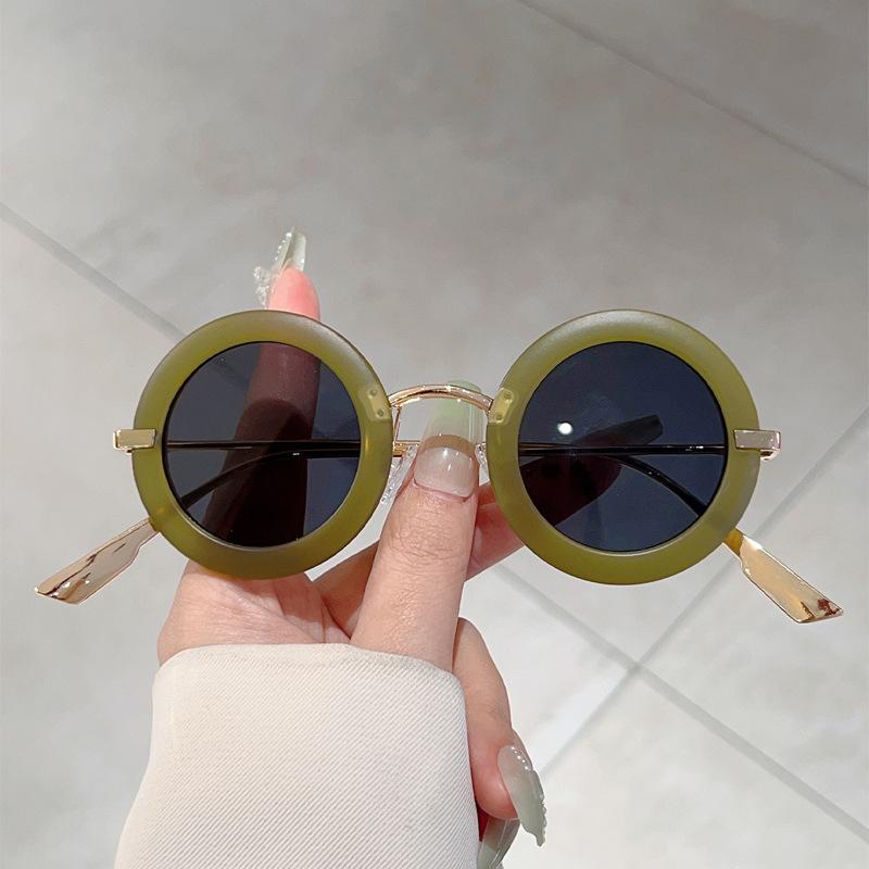 New Retro Gradient Round Thin Frame Women Sunglasses Brand Wood Grain Frame Design Steam Punk Men Trendy Glasses UV400