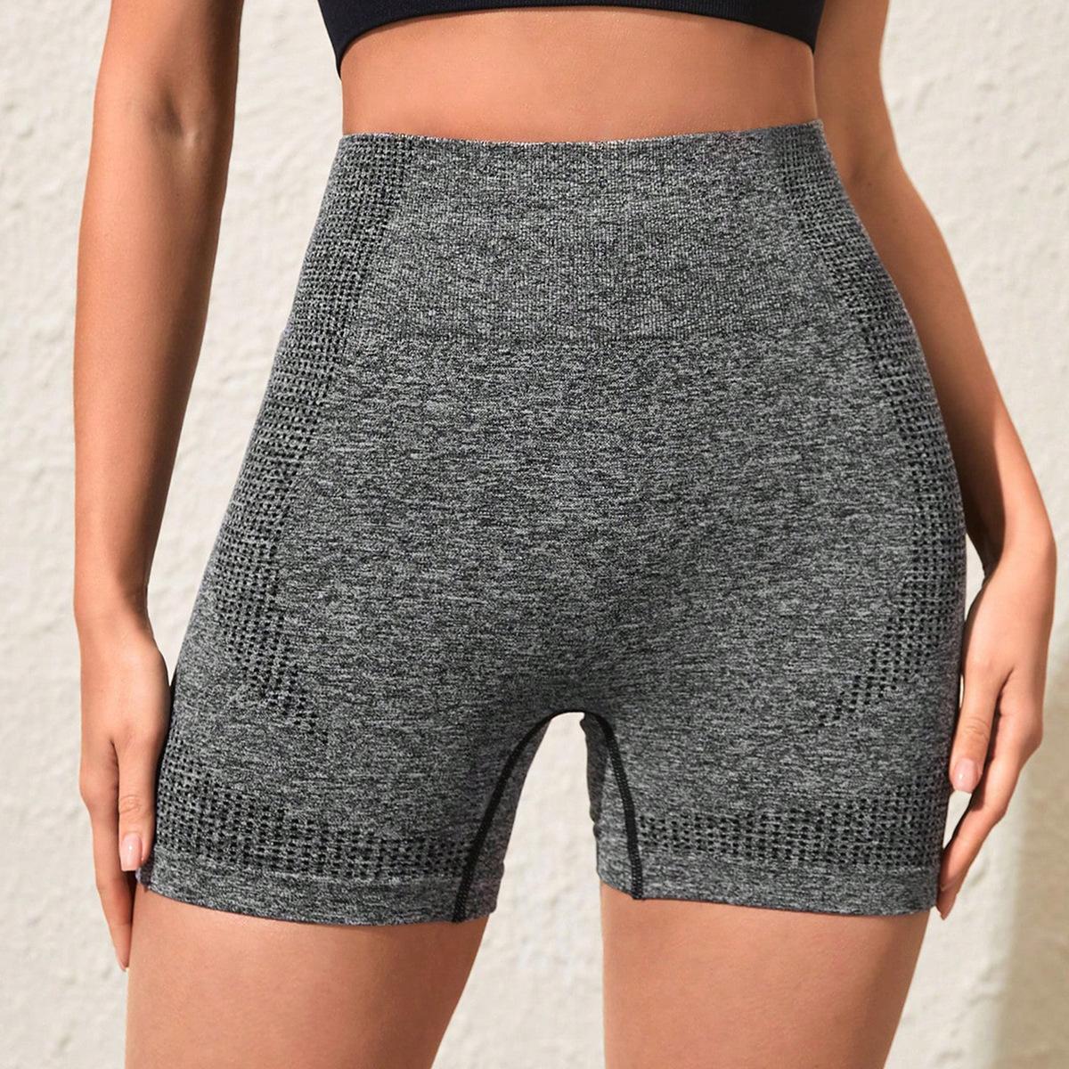 

Sports shorts European and American knitted high-waisted hip-lifting yoga pants women s running fitness tight three-point pants bottoming outer wear L серый
