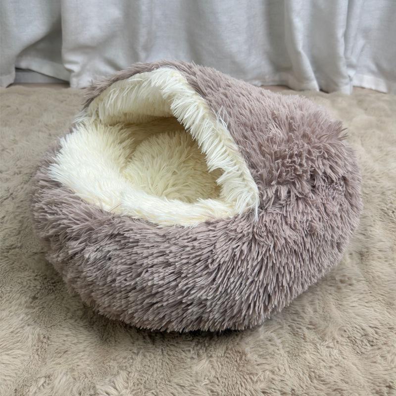 Four Seasons Semi-Enclosed Round Pet Bed for Cats and Dogs