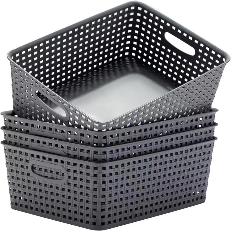 1Pcs Plastic Storage Box Hollowed Out Side Woven Simple Storage Organizer Basket, Home Goods Kitchen Sundry Boxes