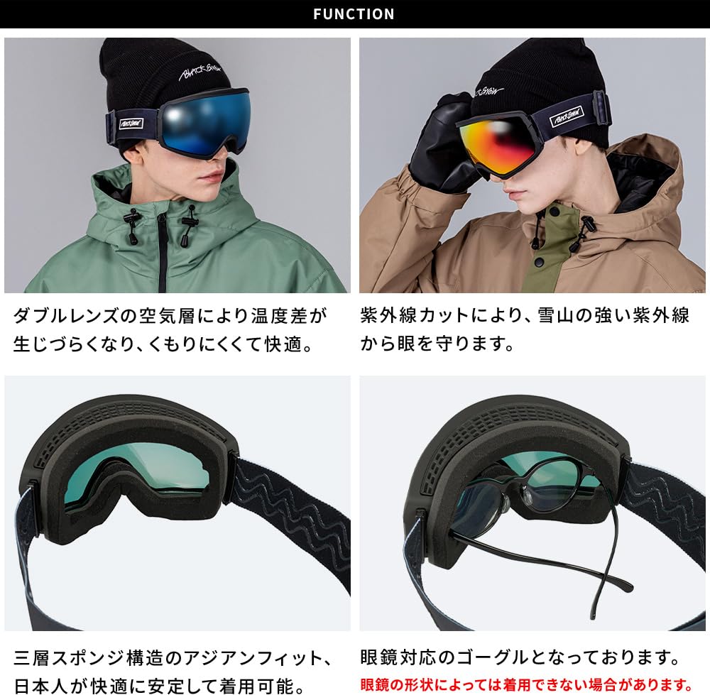 Taiki Sato Snowboard BLACKSNOW GG07 F [BLACK SNOW] Goggles, Unisex, (Black/RD)