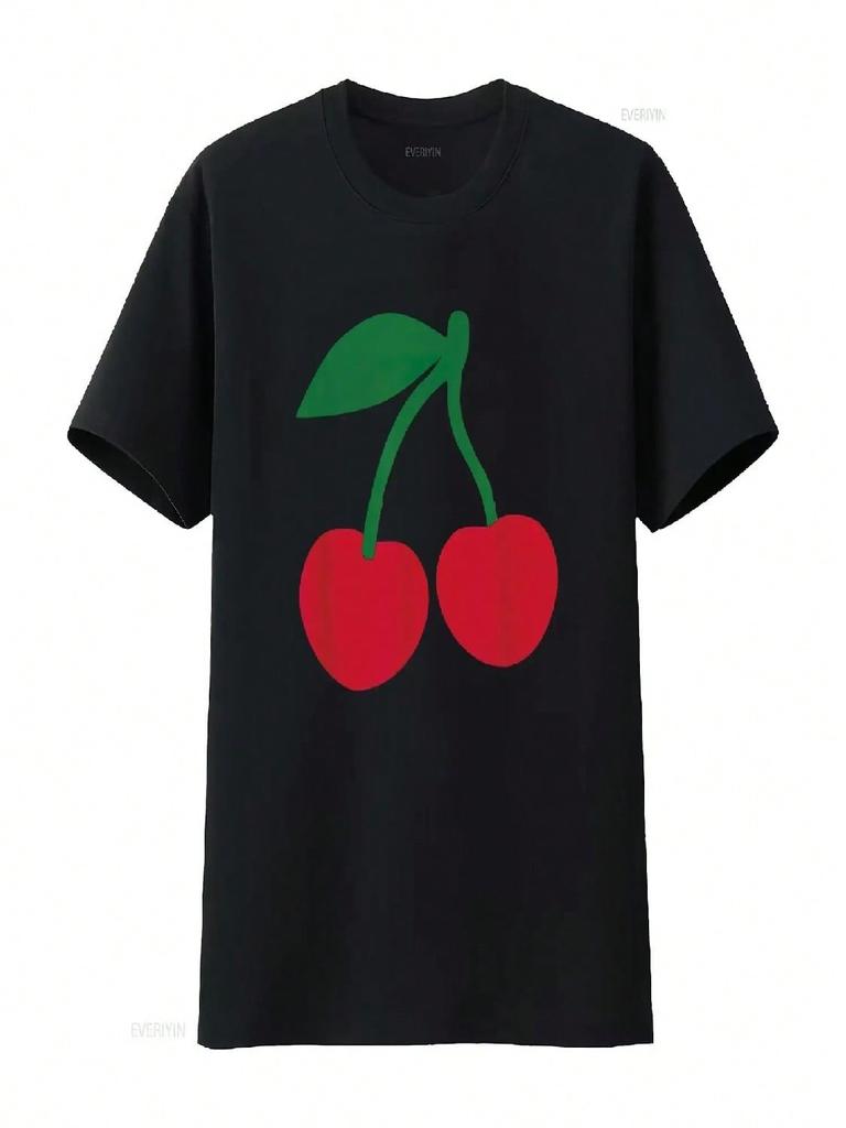 Red Cherries Cherry Lover And Fruit Fans Vintage T Shirt Vintage Washed Unisex Slightly Fashion Versatile Breathable Stylish