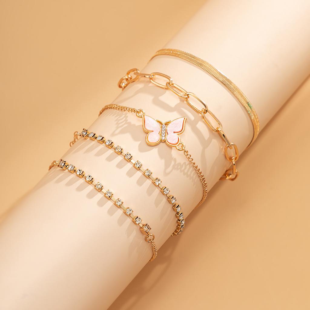 Versatile Butterfly Full Diamond Multi-layer Set Bracelet Women, Simple Cross Snake Bone Chain Bracelet, Jewelry