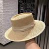 French retro old money wind flat top woven straw hat women's summer seaside vacation sun protection sun hat beach top hat