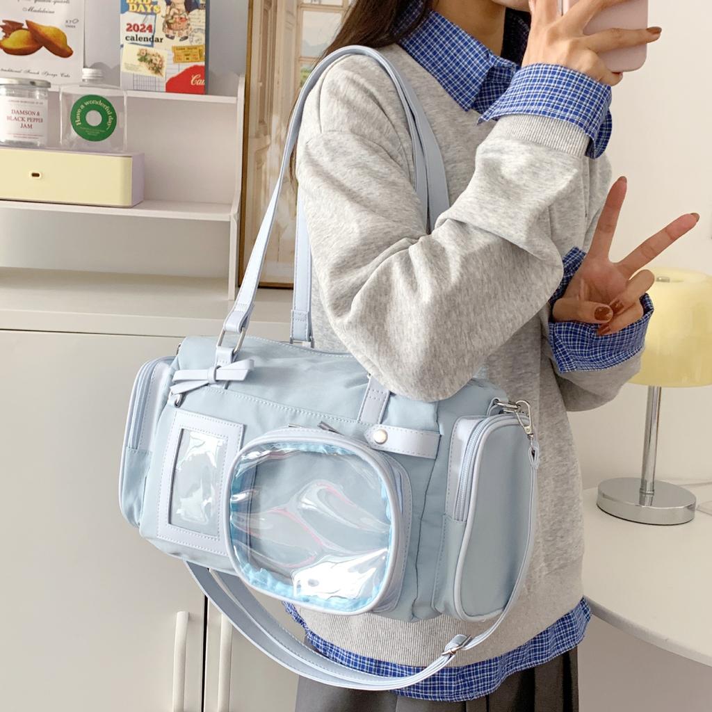 Y2K Bow Ita Shoulder Bags Sweet Girl Transparent Bag Large Capacity Comic Exhibition Crossbody Bag Cute DIY Display Handbags